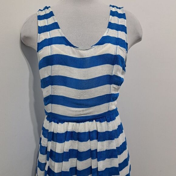 Plenty By Tracy Reese Linen Blend Sheer Bold Stripes Frock Dress In Skydriver S8 - Picture 14 of 14